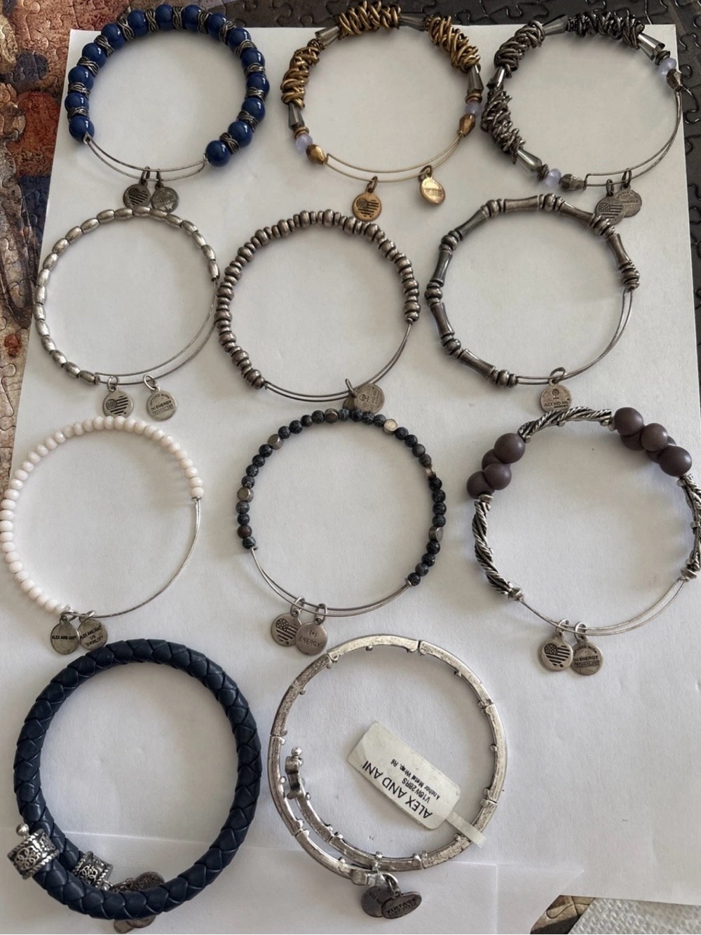 11 Alex and Ani Inspired Women's Silver and Blue Beaded Bracelet Stack